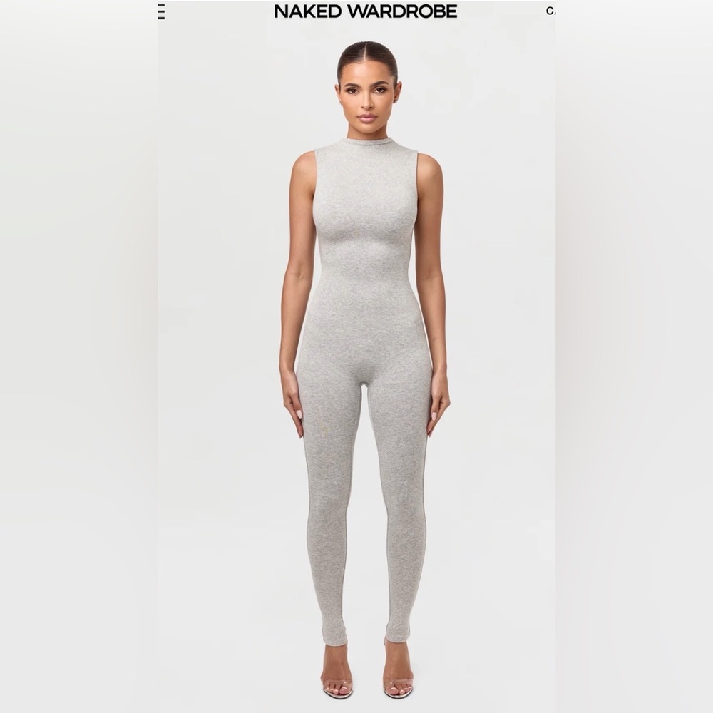 naked wardrobe Light Grey Sleeveless Ribbed Jumpsuit